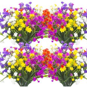 Grunyia Artificial Flowers, 20 Bundles Outdoor Fake Flowers for Decoration UV Resistant Faux Plastic Plants Garden Porch Window Box Dcor (Mix)