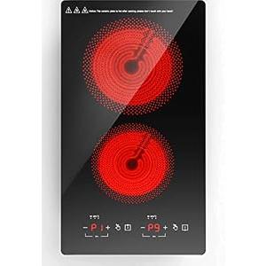 ANHANE 12" Electric Induction Cooktop - 2 Burner 110V Stove Top - Infrared Heating, Built-in Double Burner Cooktop with 20 Temperature Settings, Compatible with All Cookware