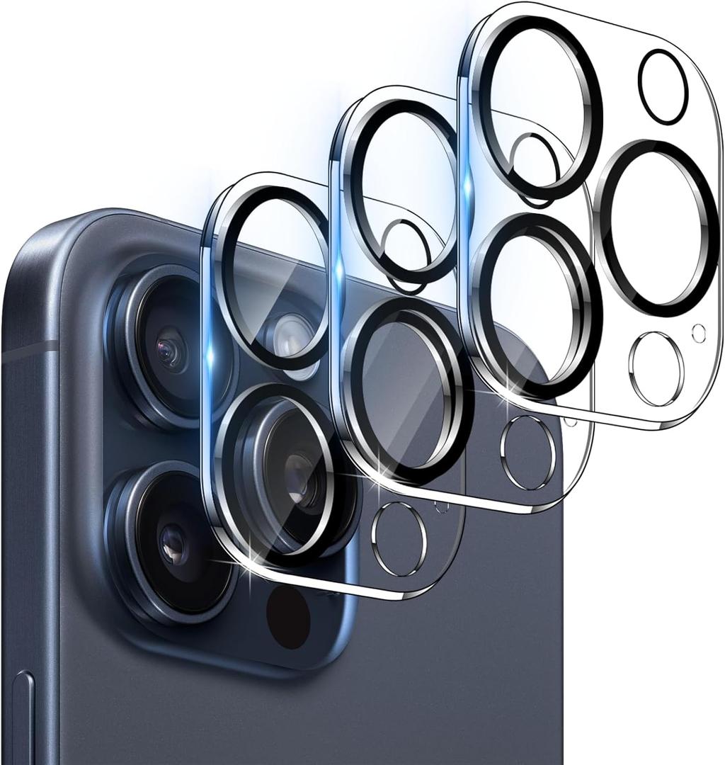 for [3 Pack] Camera Lens Protector for iPhone 15 Pro /15 Pro Max Ultra HD Tempered Glass Lens Protector, Anti Scratch, Strong Adhesion, Easy to Install, Case Friendly Camera Screen Cover
