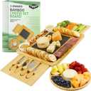 Charcuterie Board Gift Set, Expandable Bamboo Cheese Board with Stainless Steel Serving Utensils, Ceramic Bowls, Appetizer and Serving Trays, Utensil Trays - Housewarming 2 Drawers