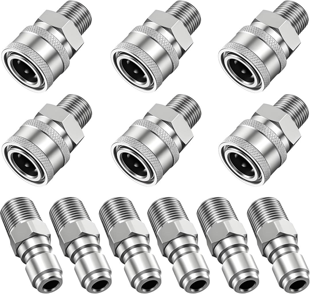 FENG PAI 12Pcs NPT 3/8 Inch Pressure Washer Adapter Set, 12 Sets Stainless Steel External Male and Female Quick Connector Kit, Pressure Washer External Female and Male Thread Fitting
