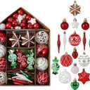 Adeeing 73ct Christmas Ball Ornaments Set, Red Green White Assorted Shatterproof Xmas Ornaments, Decorative Hanging Ornaments Christmas Tree Decorations for Holiday Party Decor Wreath Garland DIY (Red Green White)