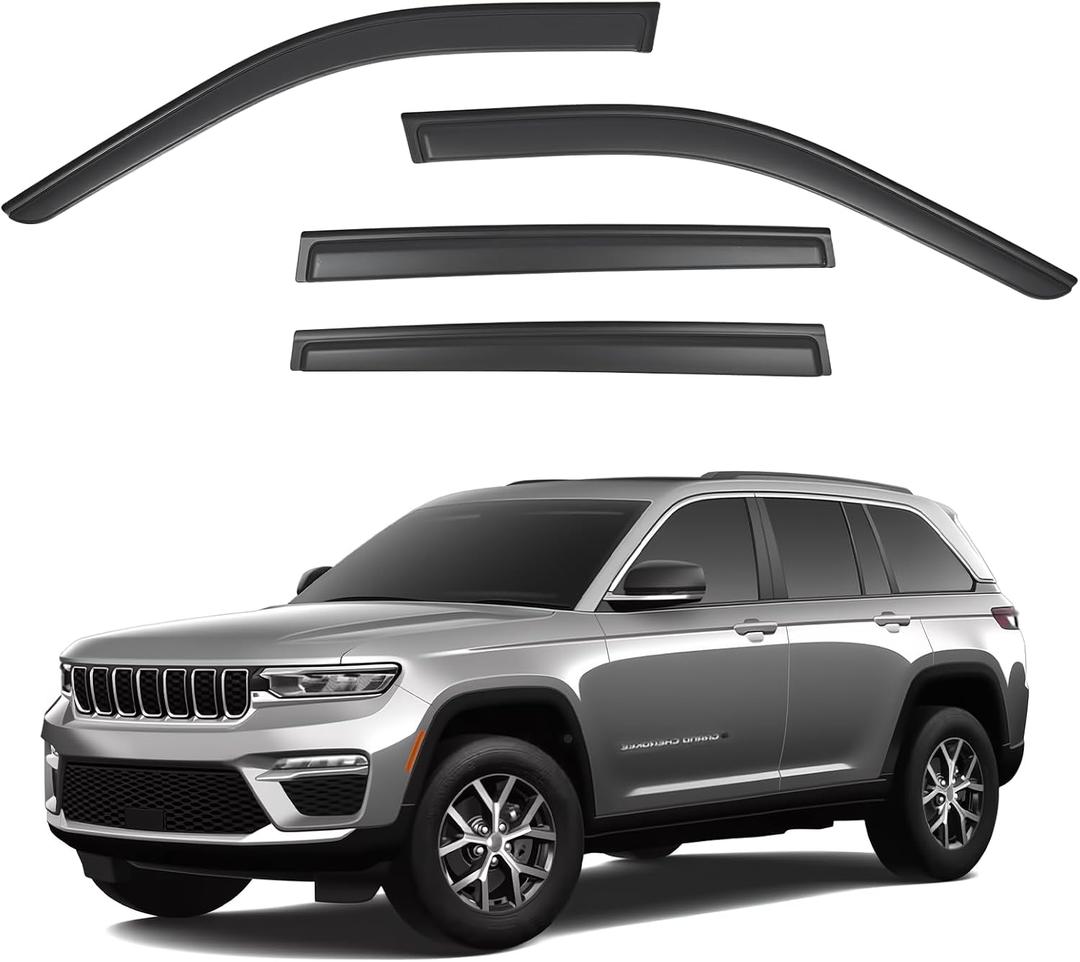 Window Visors Rain Guards fits 2022-2026 Jeep Grand Cherokee 2-Row, Out-Channel Window Wind Deflectors Vent Shades Accessories, Dark Smoke 4 Pcs, 2023 2024 2025