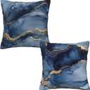 Mshutbna Marble Blue and Gold Throw Pillow Covers 18x18 inch Set of 2 Abstract Texture Pillow Case Cushion Cover for Home Sofa Couch Living Room Car Decor