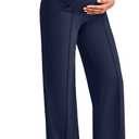 G4Free EverGoing Maternity Dress Yoga Pants with Pockets Over The Belly Stretchy Work Slack Pregnancy Wide Leg Trousers (Blue, M)