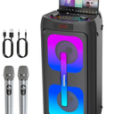 Karaoke Machine for Adults, Portable Bluetooth Speaker with 2 Wireless Microphones, Portable PA System with Disco Lights for Big Party, Outdoor, Ideal Gifts for Family, Music Lover