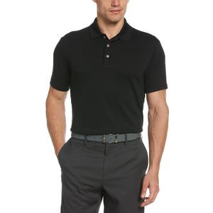 PGA Tour Men's Airflux Solid Mesh Short Sleeve Classic Golf Polo Shirt (Black, XXXL)