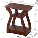 FROMJBEST End Tables Living Room Set of 2,Cherry End Table with Charging Station,Side Table, Nightstand for Bedroom, 3 Tier End Table with Storage Shelf for Living Room(Cherry)