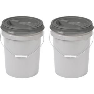Mighty Tuff 5 Gallon / 21 Pound Pet Food Storage Container, Pack of 2 with Metal Handle and Airtight Lid to Lock in Freshness, Light Grey Base & Dark Grey Lid