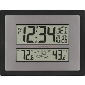 La Crosse Technology 512-85937-INT Atomic Digital Wall Clock with Temperature & Forecast in Gray/Silver