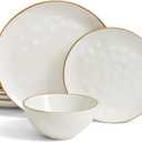 Famiware Dinnerware Sets for 4, Ocean Round 12-Piece Kitchen Plates and Bowls Sets, Microwave and Dishwasher Safe, Scratch Resistant, Vanilla White