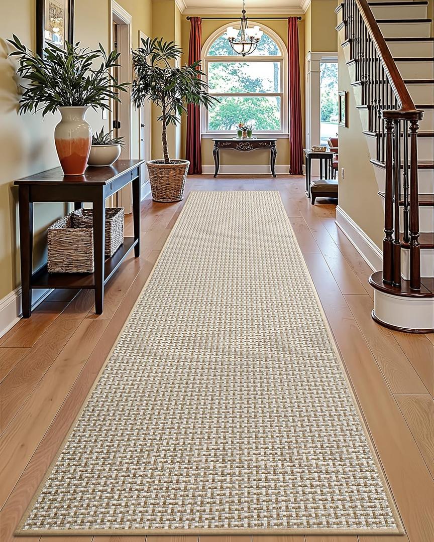 DEXI Hallway Runner Rug 2'x7', Non Slip Rubber Backed Runners Carpet, Ultra Thin Entryway Rugs Indoor for Kitchen Hallway Entrance Bedroom, White and Beige