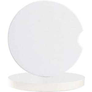Car Drinks Coasters Pure White Round Coaster Car Accessories with Absorbent Ceramic Stone Finger Notch for Easy Removal (Set of 2 Pack)