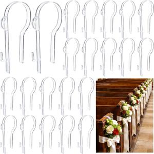 moonoom 24 Pcs Wedding Church Pew Clips, Ceremony Aisle Chair Hangers, Wedding Pew Bow Hooks for Ceremony Banquet Party Receptio Bow Garland Wreath Flowers Holder