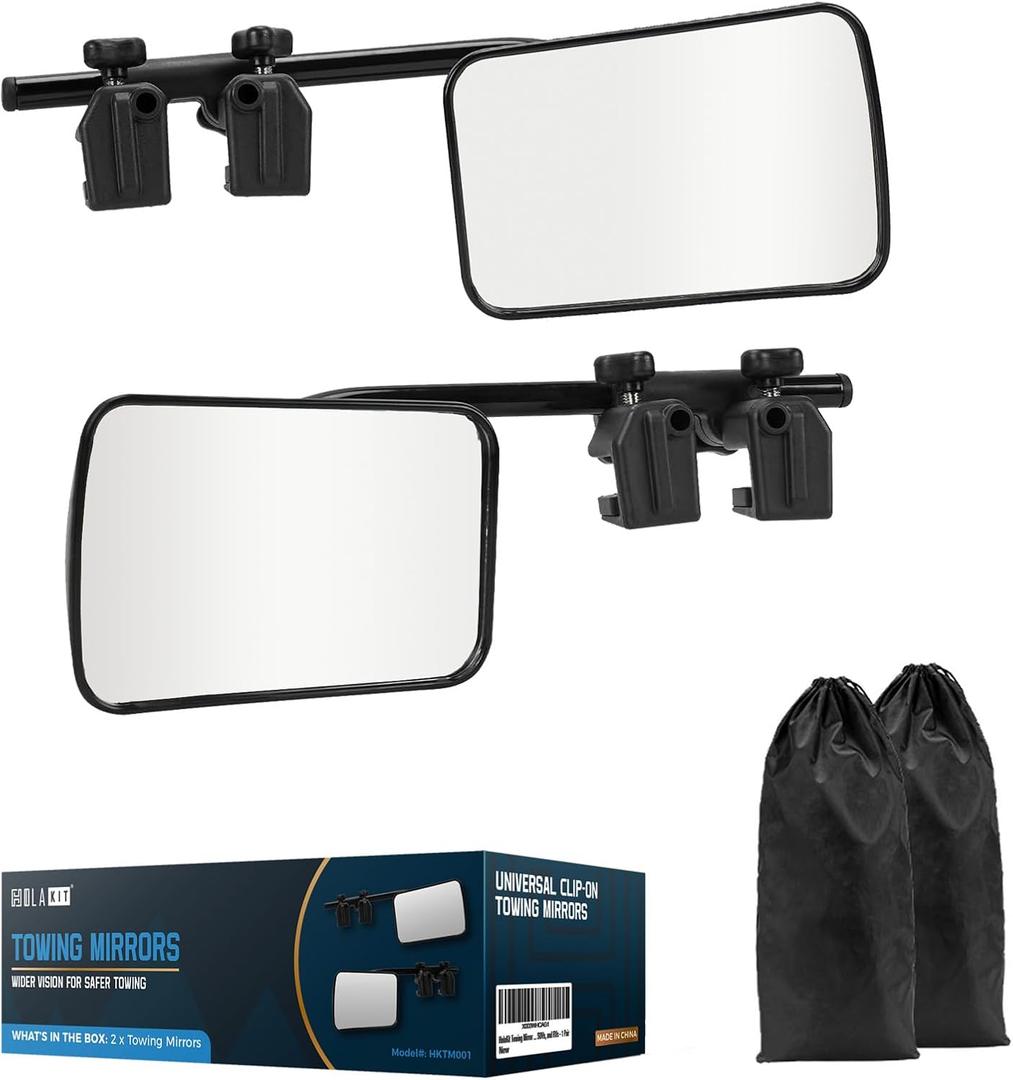 HolaKit Advanced Towing Mirrors, Universal Clip-On Truck & RV Trailer Tow Mirrors, Side Mirrors Extenders for Safe Towing hitch, Up to 7 inches Extension, 360 Degree Adjustable for Wide Vision, 1 Pair