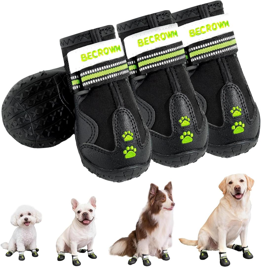 BECROWM Dog Shoes&Dog Boots for Small,Medium,Large Dogs,Waterproof Non-Slip Shoes for Winter&Hiking,Adjustable Paw Protection, for Dogs(#6(Width 2.76inch) for 55-66 lbs) (Black)
