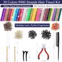 30 Colors 9900 Strands Hair Tinsel Kit, 48 Inch Glitter Tinsel Hair Extensions for July Fourth Christmas New Year Halloween Cosplay, Heat Resistant Fairy Hair Accessories for Girls, Kids, Women