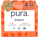 Pack of 6, Pura Size 4 Eco-Friendly Diapers (18-31lbs) Totally Chlorine Free (TCF) Hypoallergenic, Soft Organic Cotton, Sustainable Comfort, up to 12 Hours Leak Protection, Allergy UK, 22 Diapers.
