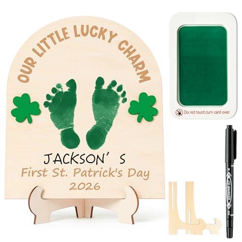 R HORSE Baby's First DIY St. Patrick's Day Footprint or Handprint Art Sign Craft, 3D Engraved Wooden Standable Ornament, Newborn Keepsake Gift Photo Prop for Unisex Baby St. Patrick's Day Baby Shower