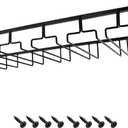 MOCOUM Wine Glasses Rack Under Cabinet Stemware Rack,Wine Glass Hanger Rack Wire Wine Glass Holder Storage Hanger for Cabinet Kitchen Bar (Black, 6 Rows 1 Pack)