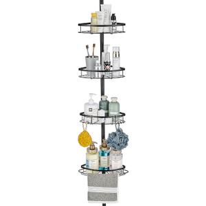 WPT Black Shower Caddy Corner Organizer for Bathroom, Stainless Steel Tension Pole Corner Shelf Shower Caddy Stand for Bathtub Shampoo Storage, 4 Tier Adjustable Shelves, 28.7 to 104.7 Inches