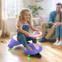 Electric Wiggle Car for Kids,6V Wiggle Car with LED Flashing Wheels & Music Speaker, Ride on Toys with Anti-Rollover & Flexible Steering, Adjustable-Length Car for Ages 3 and Up 66 LBS(Pink-Purple)