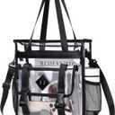 Clear Tote Bag Stadium Approved 12x6x12, Thickened Heavy Duty PVC Transparent Tote Bag Water Resistant (Black)