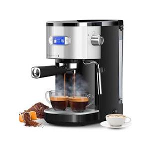 Stainless Steel 20 Bar Espresso Machine for Home Latte Cappuccino | 25s Heat-Up, Preset Single & Double Espresso, Milk Frother, Temperature Control, 45oz Water Tank, Compact Design
