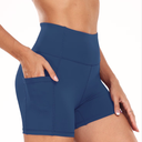 YITTY Active Women's UltraLuxe High Waist Pocket Biker Shorts – 3" Tummy Control, Compression, Breathable & Activewear (Blue, M)