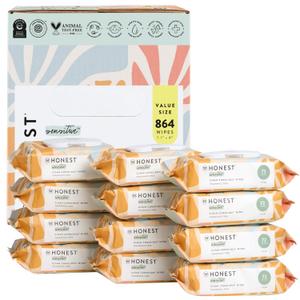 The Honest Company Clean Conscious Multi-Use Wipes | Hypoallergenic + Unscented for Sensitive Skin | Over 99% Water, Compostable, Plant Based, Baby Wipes | Sunburst, 864 Count (72 Count (Pack of 12))