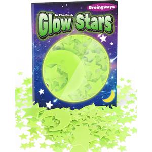 Greingways 201 Pcs Glow in The Dark Stars Stickers for Ceiling Bedroom, Stocking Stuffers for Kids Ages 2-4, 3-5, 4-8, 8-12, Boys Girls Room Decor Wall Stickers Stocking Stuffers for Toddler-Green
