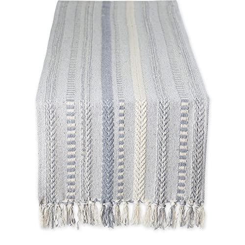 DII Farmhouse Braided Stripe Table Runner Collection, 15x108 (15x113, Fringe Included), Cool Gray