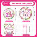 Grencian 96 Pcs Pink Dinosaur Birthday Decorations for 2nd Girls Two Rex Girl Dino Theme Party Supplies Disposable 2nd Dinosaur Party Tableware Set for Two Year Old Girls Birthday Decor Serves 24