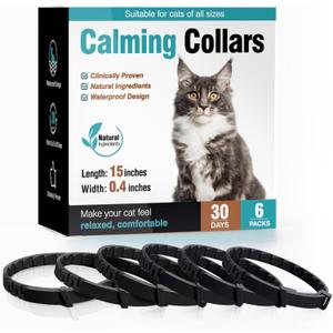 Calming Collar for Cats 6 Pack Cat Calming Pheromones Collar Stress and Anxiety Relief for 30 Days Pheromone Collars Adjustable Calm Care Products Anti Aggression Stop Meowing Relaxer for Cats in Heat