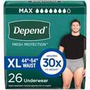 Depend Fresh Protection Adult Diapers, Incontinence Underwear for Men, Disposable, Maximum, Extra-Large, Grey, 26 Count