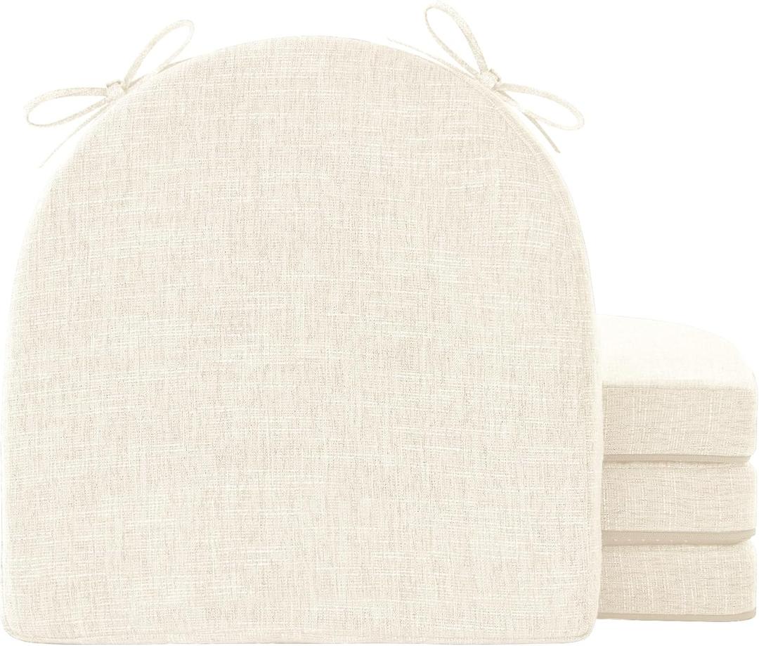 IPYNBAP Chair Cushions for Dining Chairs with Ties and Removable Cover, Dining Kitchen Chair Pads with Non-Slip Bottom, High-Resilience Indoor Seat Cushions, 16'' x 16'' x 2'', Set of 4, Beige