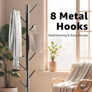 Wtiujhg Coat Rack, Metal Freestanding Coat Rack with 8 Hooks, Sturdy Coat Tree with Natural Marble Base for Coats, Hats, Scarves and Handbags for Entryway, Hallway, Bedroom, Office,Dorm 