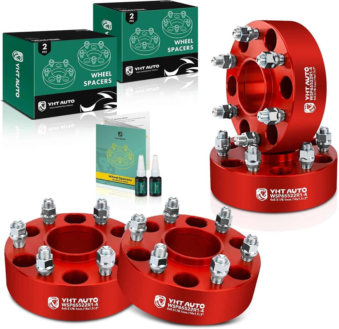 YHTAUTO 6x5.5 Hubcentric Wheel Spacers 2 inch Fits Chevy, GMC, Cadillac Models, Silverado, Sierra, Tahoe, Yukon, Forged 6x139.7mm Tire Spacers 50mm with M14x1.5 Studs 78.1mm Hub Bore 4PCS, Red