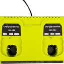Ryobi 2Port P117 Dual Chemistry 18V Battery Charger - Fast Charger for Ryobi 18V Max Lithium NiCd Battery