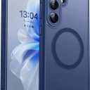 CANSHN Designed for Samsung Galaxy S24 FE Case [Full Camera Protection] [Compatible with MagSafe] Translucent Matte Shockproof Protective Phone Cover 6.7 Inch - Deep Blue