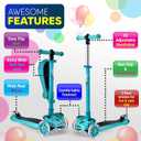 Hurtle 3-Wheeled Scooter for Kids - Wheel LED Lights, Adjustable Lean-to-Steer Handlebar, and Foldable Seat - Sit or Stand Ride with Brake for Boys and Girls Ages 1-14 Years Old
