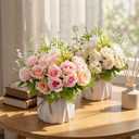 Artificial Flowers Fake Roses and Small CeramicVase,Artificial Plants & Flowers,Desktop DecorationSuitable for Dining Tables, Living Rooms, bedrooms, Offices, Gifts, Weddings (Pink)