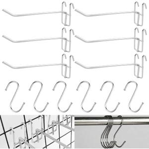 6 Pcs 7.87" Wire Shelf Hooks and 6 Pcs 3.15" S-Shaped Hook for Shelving Heavy Duty Metal Hooks Wire Shelving Accessories