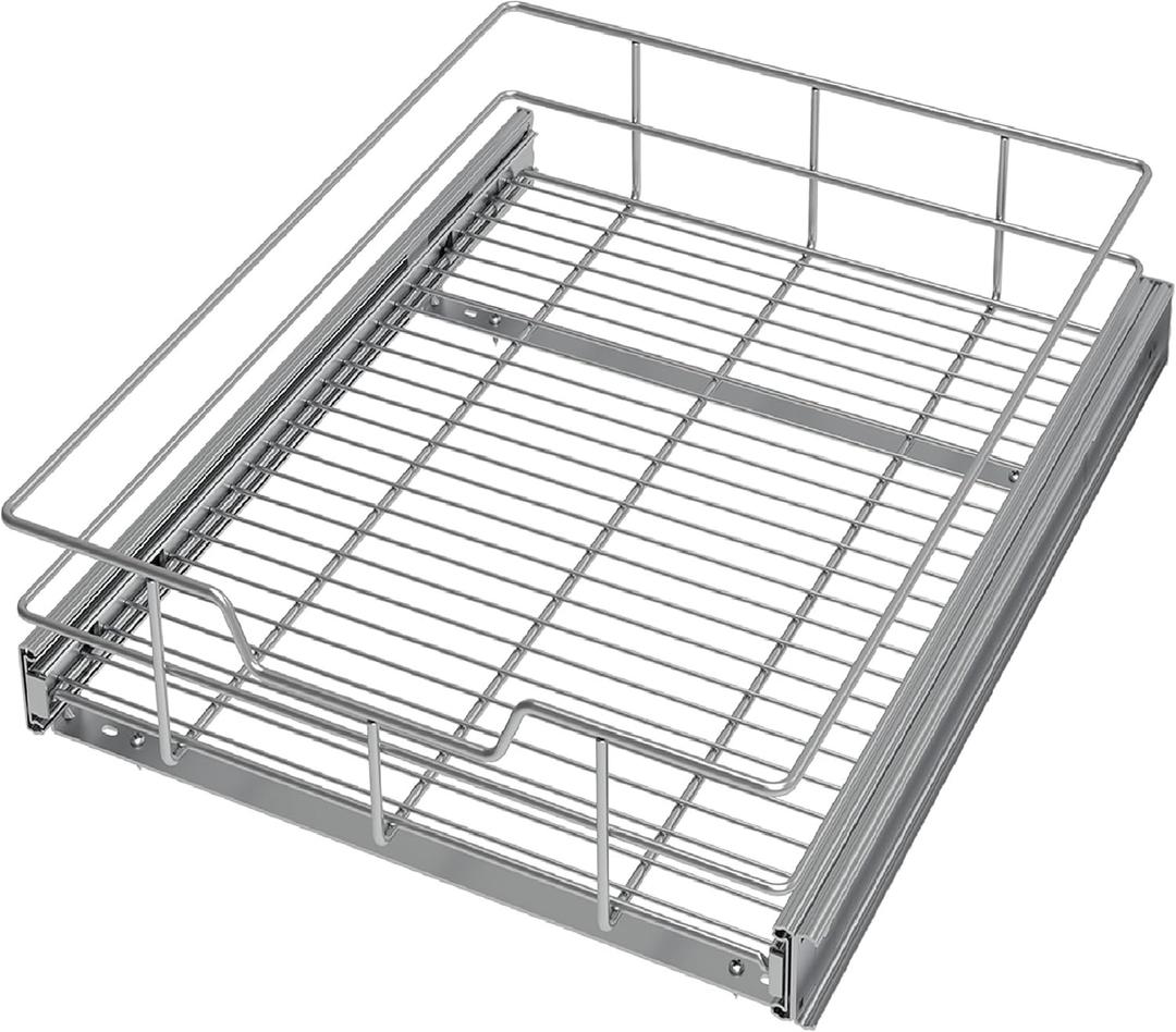 Pull Out Cabinet Organizer 14" W X 22" D, Slide Out Drawers For Kitchen Organizers and Storage, Pull Out Drawers For Cabinets Capacity Heavy Duty Caddy, Cabinet Shelves Chrome-Plated, Bathroom Pantry