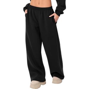 LOMON Wide Leg Sweatpants Women Fleece Sweat Pants Fall Clothes 2025 Teen Girl Baggy Jogger Sweatpant with Pockets (Black, L)
