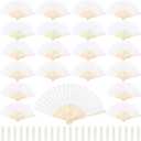 Aodaer 72 Pieces Silk Folding Fans with Fabric Sleeve Bamboo Folded Fans Handheld Folding Fans Decoration Fans for Wedding, Bridal Shower, Home Decoration, White