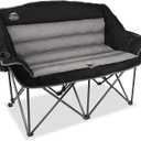 Fully Padded Folding Double Camping Chairs,Comfy Oversized Loveseat Lawn Chair w/Wine Glass Holder,Cup Holder,Heavy Duty Outdoor Portable Camp Couch Support 600 Lbs,Black