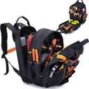 Tool Bag Backpack for Men Tool Backpack Heavy Duty with Laptop Compartment Waterproof Electrician Backpacks With USB Port for Repairman Industrial & Construction Work Storage Organization Black