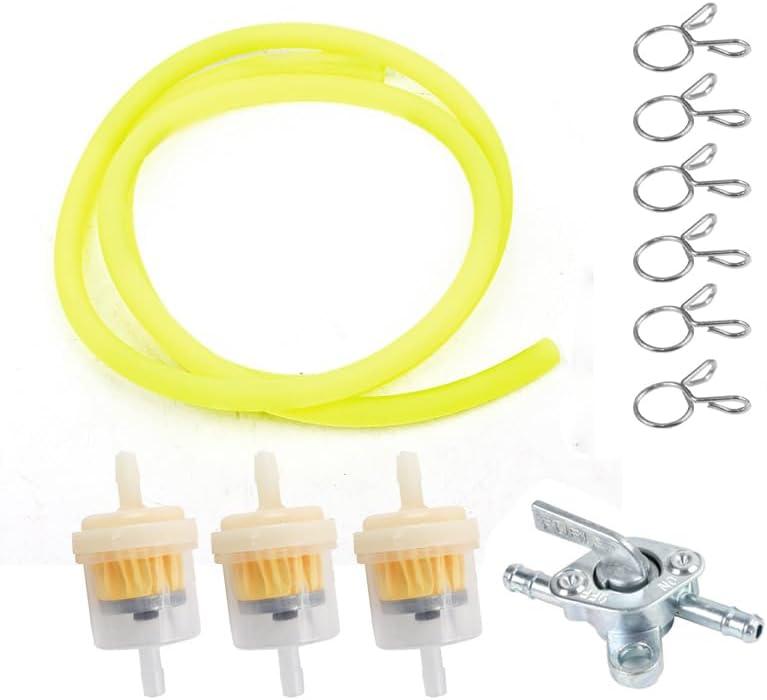Gas Fuel Line Hose Clamps Fuel Filters with Inline Shut Off Valve Petcock Set for 50cc 70cc 90cc 110cc 125cc 150cc Taotao Coolster Apollo Baja ATV Four Wheeler Dirt Pit Bike(yellow)