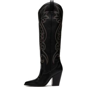 WIRALOMI Cowboy Boots for Women Knee High Cowgirl Boots with Embroidered Chunky Heel Western Tall Boots (9, Black)